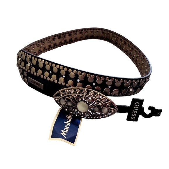 NWT Vintage Guess women\'s rhinestone Synthetic face and back boho belt, black, S main image 5